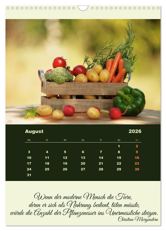 Produktbild: Vegan Ern&auml;hrt - frisches Gem&uuml;se und Obst auf den Tisch (Wandkalender 2026 DIN A3 hoch), CALVENDO Monatskalender