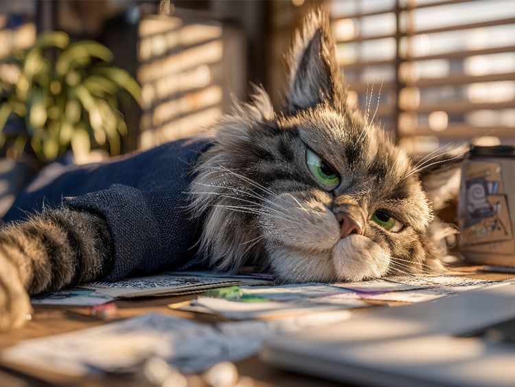 Produktbild: CALVENDO Puzzle Faule Katze im B&uuml;ro mit genervtem Blick | 1000 Teile Lege-Gr&ouml;&szlig;e 64x48cm Foto-Puzzle f&uuml;r gl&uuml;ckliche Stunden