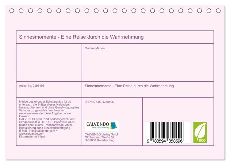 Produktbild: Sinnesmomente - Eine Reise durch die Wahrnehmung (Tischkalender 2027 DIN A5 quer), CALVENDO Monatskalender