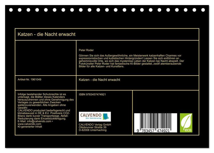 Produktbild: Katzen - die Nacht erwacht (Tischkalender 2026 DIN A5 quer), CALVENDO Monatskalender
