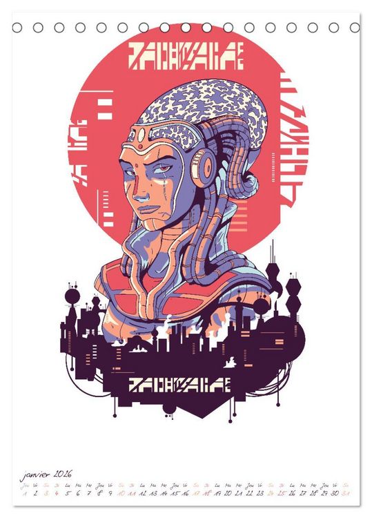 Produktbild: Cyberpunk Futuristes (Calendrier de bureau 2026 DIN A5 horizontal), CALVENDO calendrier mensuel