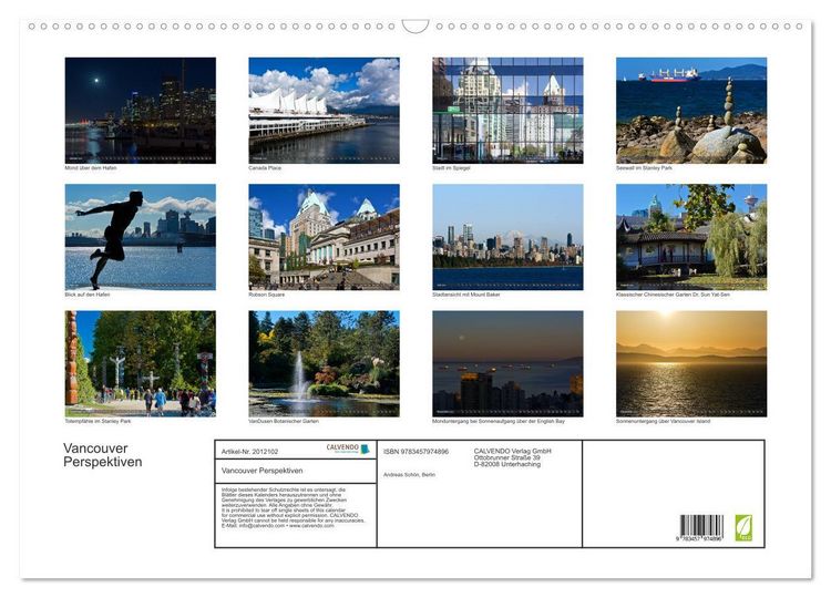 Produktbild: Vancouver Perspektiven (Wandkalender 2026 DIN A2 quer), CALVENDO Monatskalender