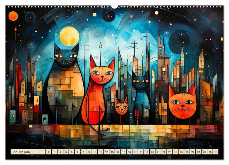 Produktbild: Katzen - die Nacht erwacht (hochwertiger Premium Wandkalender 2026 DIN A2 quer), Kunstdruck in Hochglanz