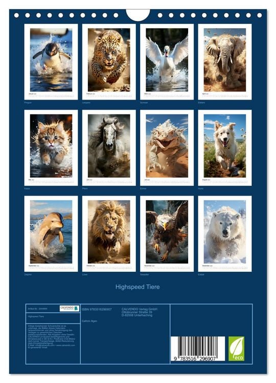 Produktbild: Highspeed Tiere (Wandkalender 2026 DIN A4 hoch), CALVENDO Monatskalender