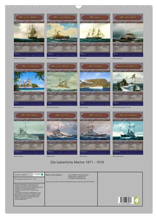 Produktbild: Die kaiserliche Marine 1871 - 1918 (Wandkalender 2026 DIN A2 hoch), CALVENDO Monatskalender