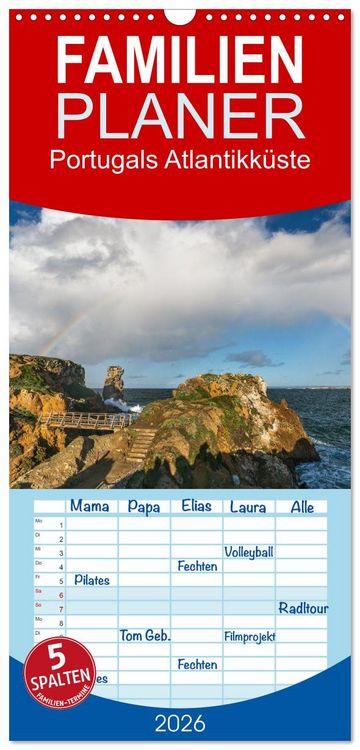Produktbild: Familienplaner 2026 - Portugals Atlantikk&uuml;ste mit 5 Spalten (Wandkalender, 21 x 45 cm) CALVENDO