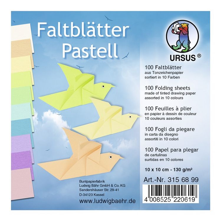 Produktbild: URSUS Falten TonzeichenpapierFaltbl&auml;tter, Pastell, 130 g/m&sup2;, 10 x 10 cm, sortiert