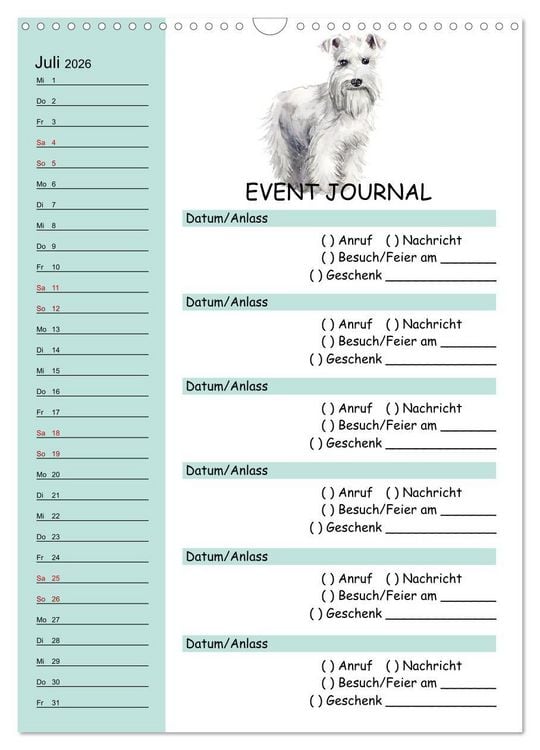 Produktbild: B-DAY PLANER - Aquarell Hunderassen - F&uuml;r Termine, Geschenke, Eventdetails & mehr (Wandkalender 2026 DIN A3 hoch), CALVENDO Monatskalender