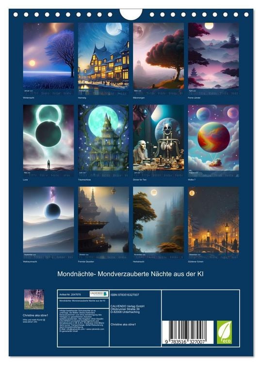 Produktbild: Mondn&auml;chte- Mondverzauberte N&auml;chte aus der KI (Wandkalender 2026 DIN A4 hoch), CALVENDO Monatskalender