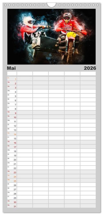 Produktbild: Familienplaner 2026 - Seitenwagen Motocross mit 5 Spalten (Wandkalender, 21 x 45 cm) CALVENDO