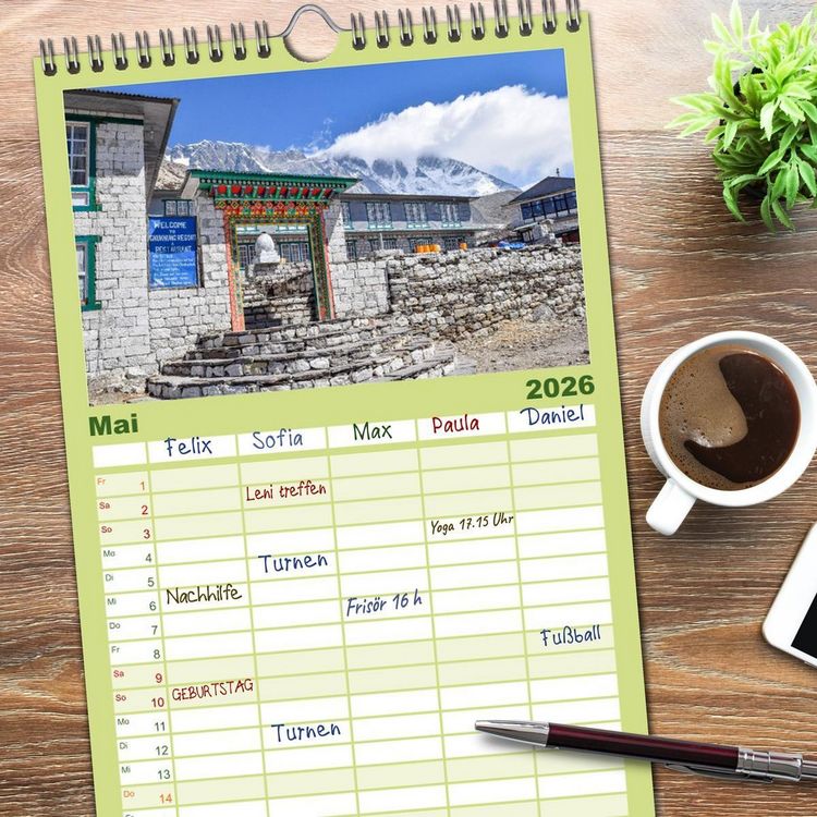 Produktbild: Familienplaner 2026 - Nepal- Trekking durchs Hochgebirge mit 5 Spalten (Wandkalender, 21 x 45 cm) CALVENDO