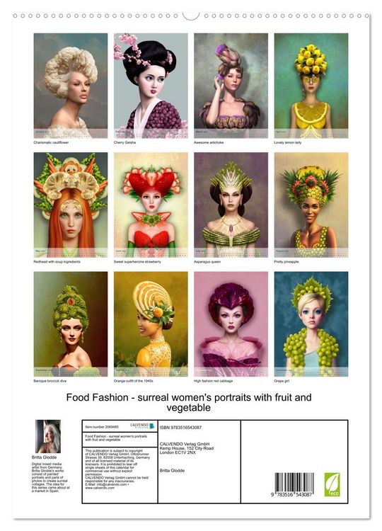 Produktbild: Food Fashion - surreal women's portraits with fruit and vegetable (High Quality Premium Wall Calendar 2026 DIN A2 portrait),CALVENDO 12 Month Wall Calendar