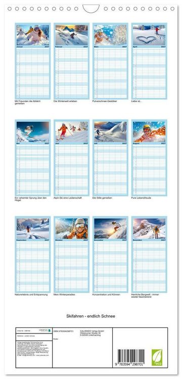 Produktbild: Familienplaner 2027 - Skifahren - endlich Schnee mit 5 Spalten (Wandkalender, 21 x 45 cm) CALVENDO