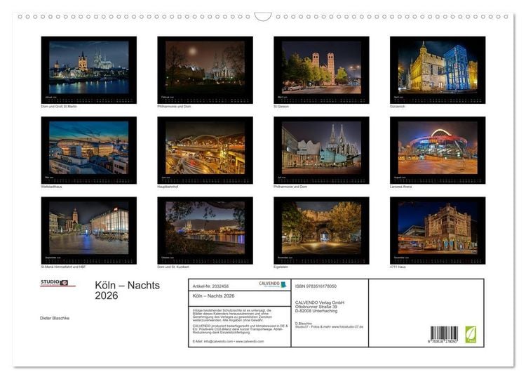 Produktbild: K&ouml;ln &ndash; Nachts 2026 (Wandkalender 2026 DIN A2 quer), CALVENDO Monatskalender