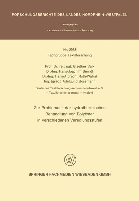 Produktbild: Zur Problematik der hydrothermischen Behandlung von Polyester in verschiedenen Veredlungsstufen