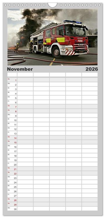 Produktbild: Familienplaner 2026 - Feuerwehrautos mit 5 Spalten (Wandkalender, 21 x 45 cm) CALVENDO