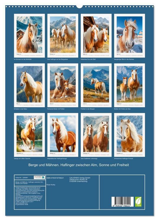 Produktbild: Berge und M&auml;hnen. Haflinger zwischen Alm, Sonne und Freiheit (hochwertiger Premium Wandkalender 2027 DIN A2 hoch), Kunstdruck in Hochglanz