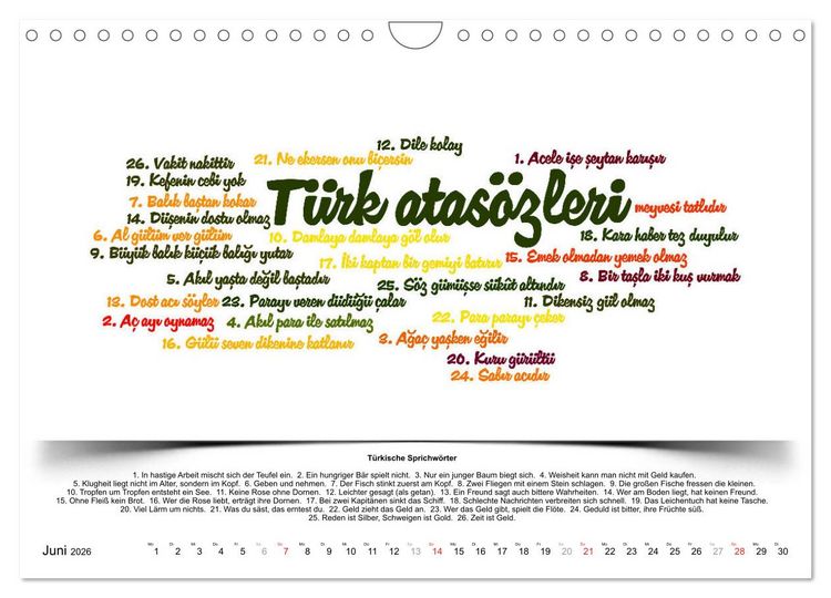 Produktbild: Kultur-Sprachkalender T&uuml;rkisch-Deutsch (Wandkalender 2026 DIN A4 quer), CALVENDO Monatskalender