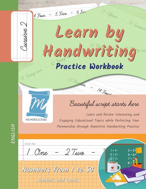 Produktbild: Handwriting Practice Workbook - Numbers from 1 to 50 - Words and Numbers - Cursive, Level 2