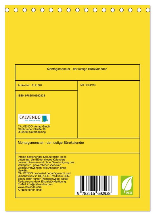 Produktbild: Montagsmonster - der lustige B&uuml;rokalender (Tischkalender 2026 DIN A5 hoch), CALVENDO Monatskalender