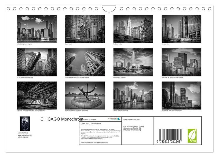 Produktbild: CHICAGO Monochrom (Wandkalender 2026 DIN A4 quer), CALVENDO Monatskalender