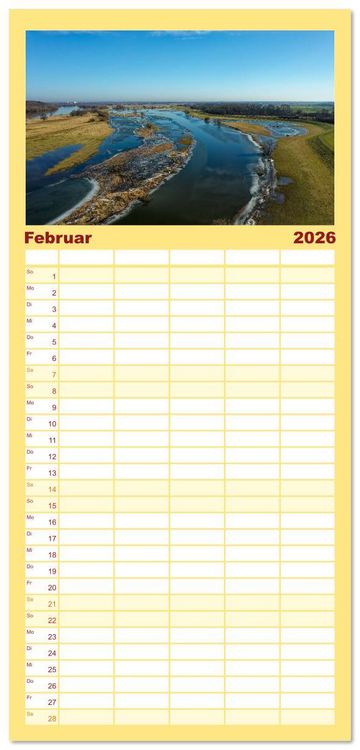 Produktbild: Familienplaner 2026 - Flusslandschaft Elbe mit 5 Spalten (Wandkalender, 21 x 45 cm) CALVENDO
