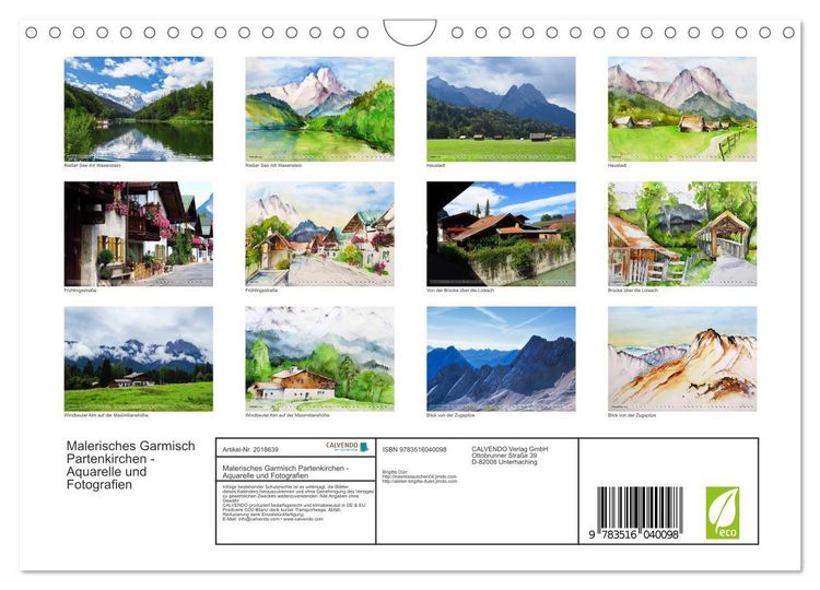 Produktbild: Malerisches Garmisch Partenkirchen - Aquarelle und Fotografien (Wandkalender 2026 DIN A4 quer), CALVENDO Monatskalender