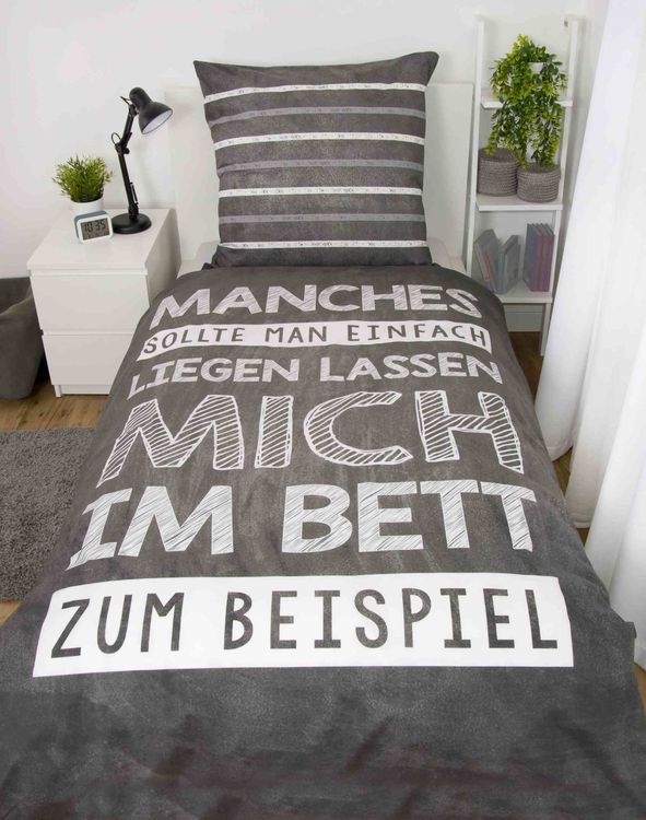Produktbild: Young Collection 4459220050 - Spr&uuml;che Bettw&auml;sche, 80x80 cm + 135x200 cm, 100% Baumwolle