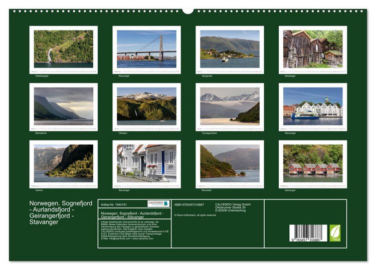 Produktbild: Norwegen. Sognefjord - Aurlandsfjord - Geirangerfjord - Stavanger (hochwertiger Premium Wandkalender 2026 DIN A2 quer), Kunstdruck in Hochglanz