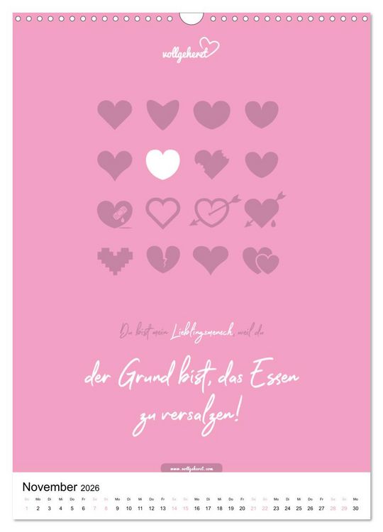 Produktbild: vollgeherzt: Lieblingsmensch-Kalender - Der Wandkalender als Geschenk f&uuml;r ganz besondere Menschen (Wandkalender 2026 DIN A3 hoch), CALVENDO Monatskalender
