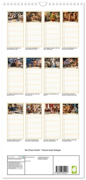 Produktbild: Familienplaner 2026 - Die Chaos GmbH - Tierisch faule Kollegen mit 5 Spalten (Wandkalender, 21 x 45 cm) CALVENDO