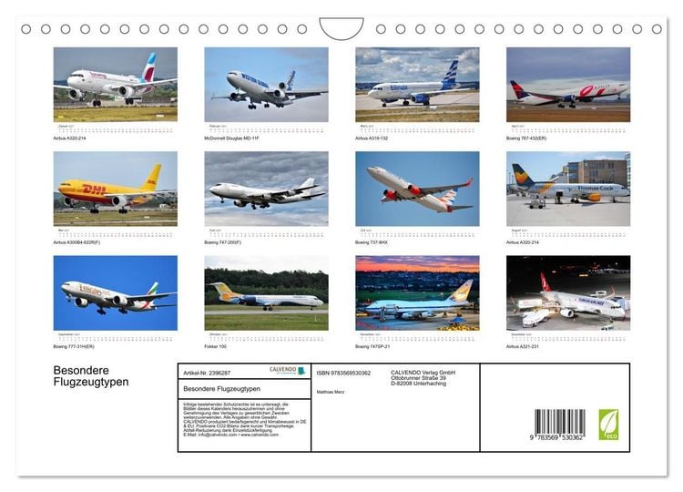 Produktbild: Besondere Flugzeugtypen (Wandkalender 2027 DIN A4 quer), CALVENDO Monatskalender