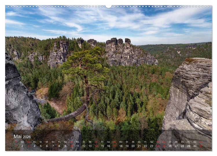 Produktbild: Elbsandsteingebirge - Rund um die Bastei (hochwertiger Premium Wandkalender 2026 DIN A2 quer), Kunstdruck in Hochglanz