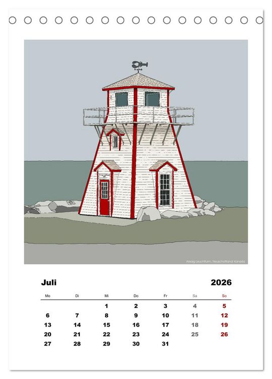 Produktbild: Leuchtt&uuml;rme der Welt - illustriert (Tischkalender 2026 DIN A5 hoch), CALVENDO Monatskalender