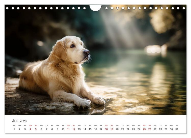 Produktbild: Herz aus Gold - Retriever zum Verlieben (Wandkalender 2026 DIN A4 quer), CALVENDO Monatskalender