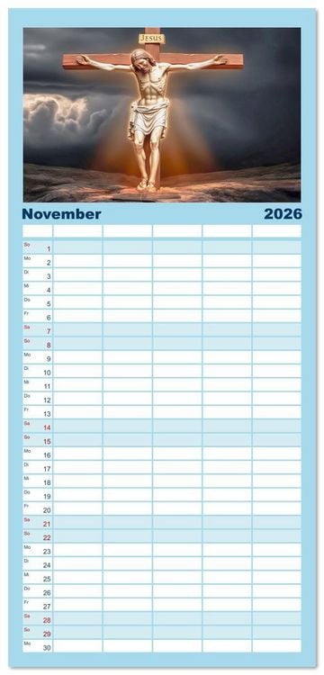 Produktbild: Familienplaner 2026 - Durch das Jahr mit Jesus mit 5 Spalten (Wandkalender, 21 x 45 cm) CALVENDO