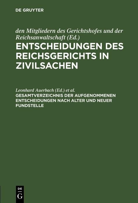 Produktbild: Gesamtverzeichnis der aufgenommenen Entscheidungen nach alter und neuer Fundstelle