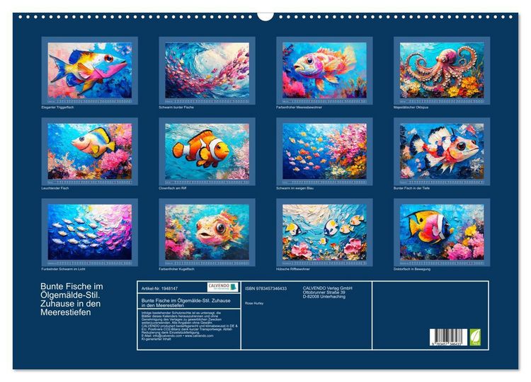 Produktbild: Bunte Fische im &Ouml;lgem&auml;lde-Stil. Zuhause in den Meerestiefen (Wandkalender 2026 DIN A2 quer), CALVENDO Monatskalender