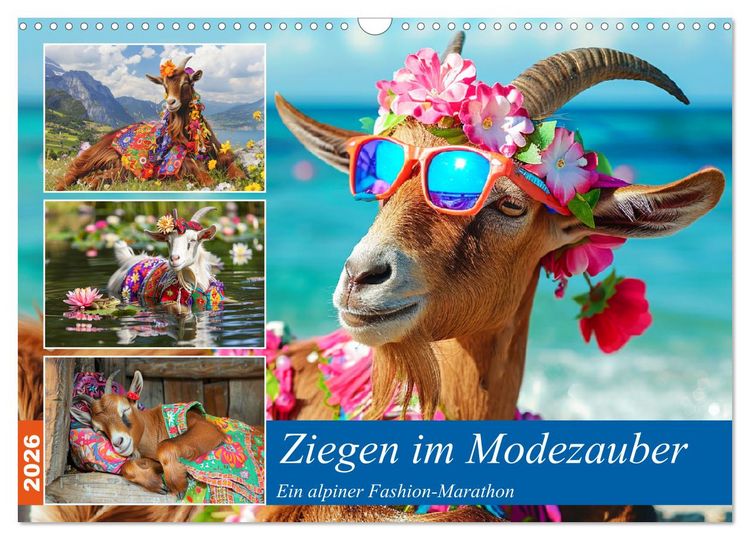 Produktbild: Ziegen im Modezauber. Ein alpiner Fashion-Marathon (Wandkalender 2026 DIN A3 quer), CALVENDO Monatskalender