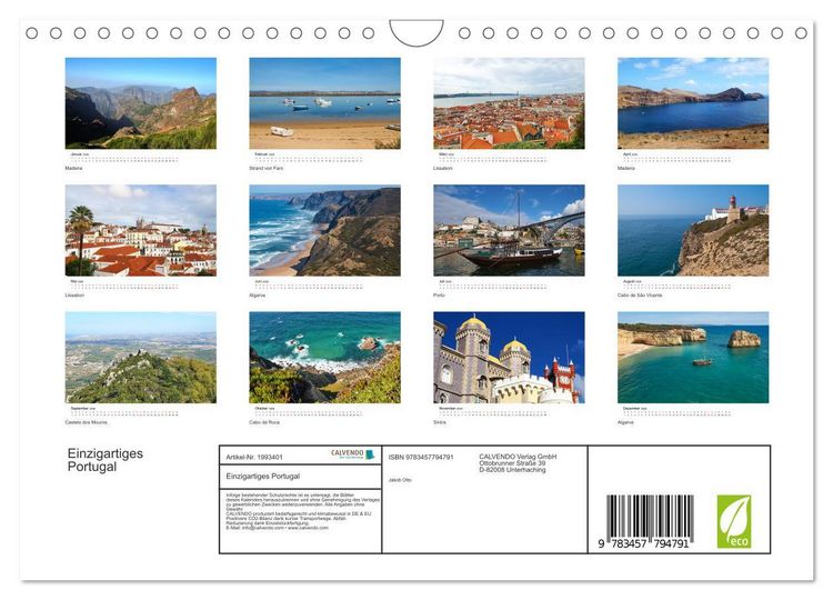 Produktbild: Einzigartiges Portugal (Wandkalender 2026 DIN A4 quer), CALVENDO Monatskalender