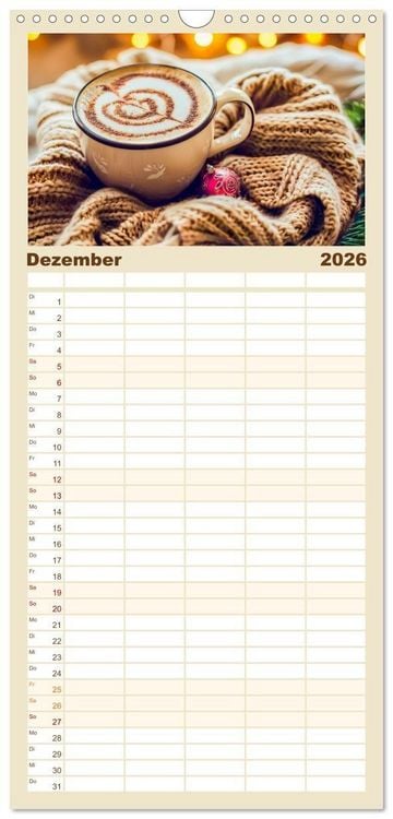 Produktbild: Familienplaner 2026 - Cappuccino, Latte und mehr - Der gro&szlig;e Kaffeekalender mit 5 Spalten (Wandkalender, 21 x 45 cm) CALVENDO