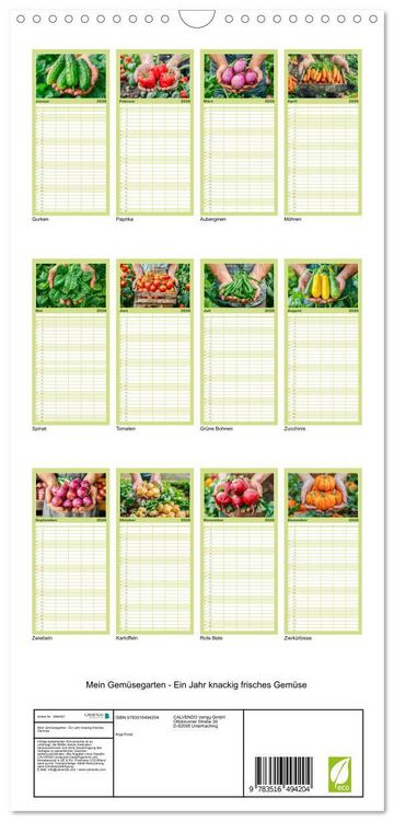Produktbild: Familienplaner 2026 - Mein Gem&uuml;segarten - Ein Jahr knackig frisches Gem&uuml;se mit 5 Spalten (Wandkalender, 21 x 45 cm) CALVENDO