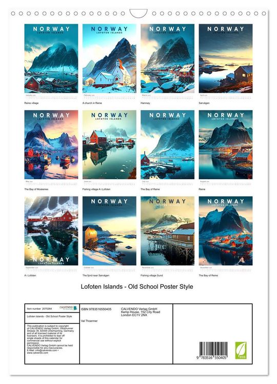 Produktbild: Lofoten Islands - Old School Poster Style (Wall Calendar 2026 DIN A3 portrait), CALVENDO 12 Month Wall Calendar