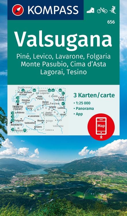 Produktbild: KOMPASS Wanderkarten-Set 656 Valsugana, Pine, Levico, Lavarone, Folgaria, Monte Pasubio, Cima d'Asta, Lagorai, Tesino (3 Karten) 1:25.000