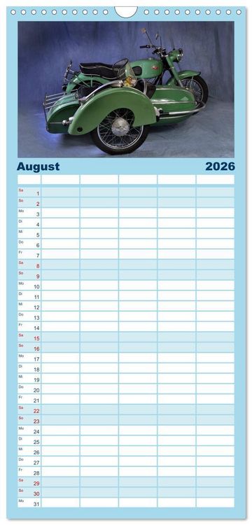 Produktbild: Familienplaner 2026 - Deutsche Motorrad Oldtimer mit 5 Spalten (Wandkalender, 21 x 45 cm) CALVENDO