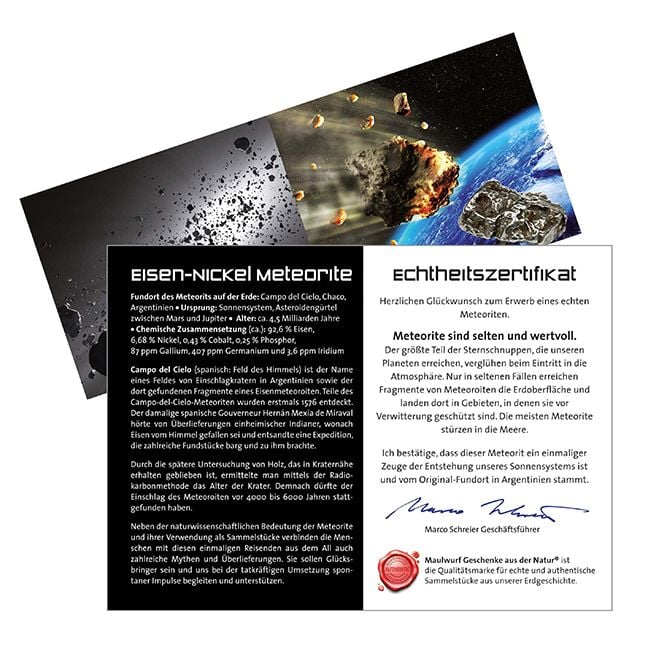 Produktbild: Meteorit 05-07 Gramm mit Zertifikatskarte in Pouch