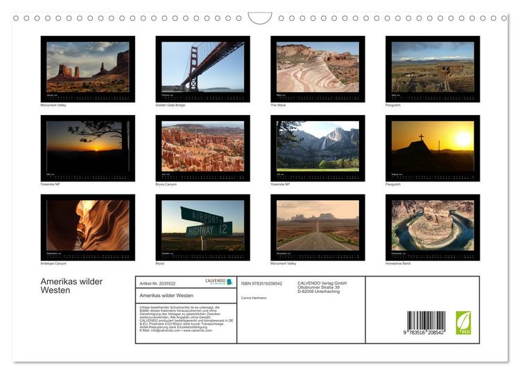 Produktbild: Amerikas wilder Westen (Wandkalender 2026 DIN A3 quer), CALVENDO Monatskalender
