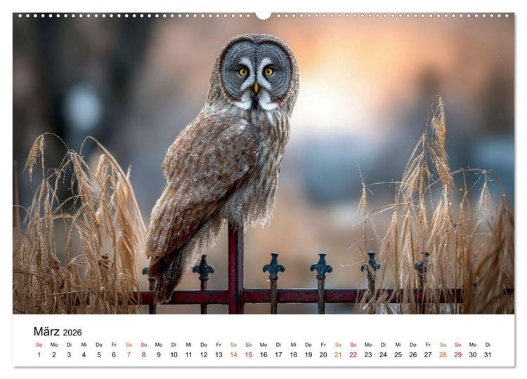 Produktbild: Eulen - Augen der Wildnis (hochwertiger Premium Wandkalender 2026 DIN A2 quer), Kunstdruck in Hochglanz