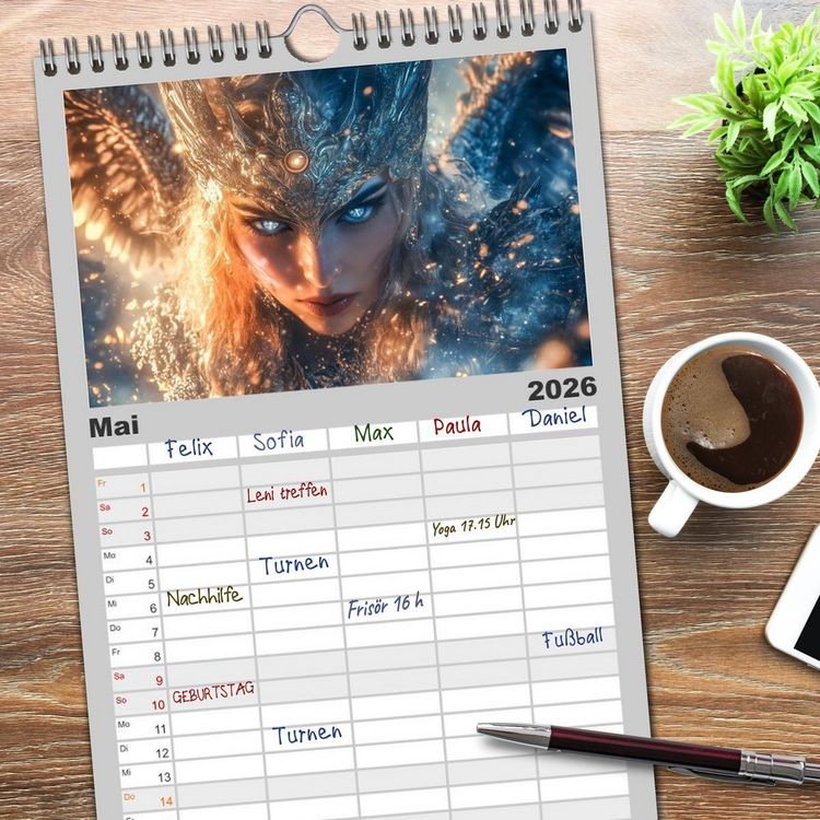 Produktbild: Familienplaner 2026 - Die G&ouml;tter des Nordens mit 5 Spalten (Wandkalender, 21 x 45 cm) CALVENDO