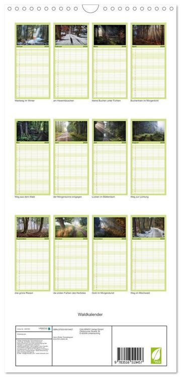 Produktbild: Familienplaner 2026 - Waldkalender mit 5 Spalten (Wandkalender, 21 x 45 cm) CALVENDO